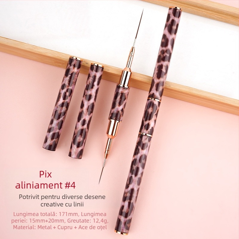 Minychi set de 5 instrumente pentru artă unghii cu mânere metalice lungi, vârf plat pentru gradient și linii fine