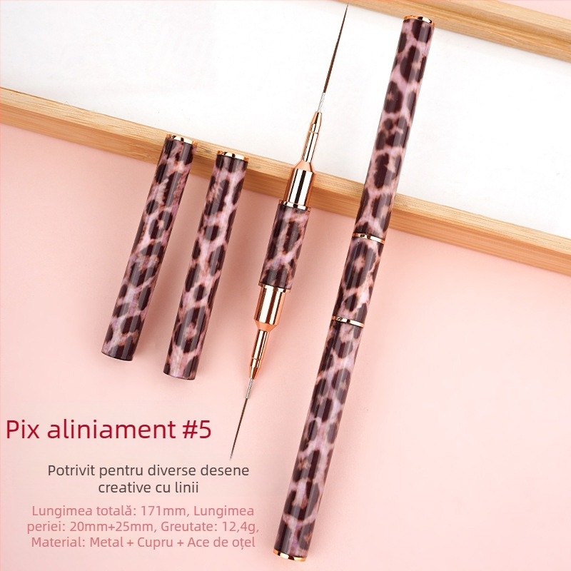 Minychi set de 5 instrumente pentru artă unghii cu mânere metalice lungi, vârf plat pentru gradient și linii fine