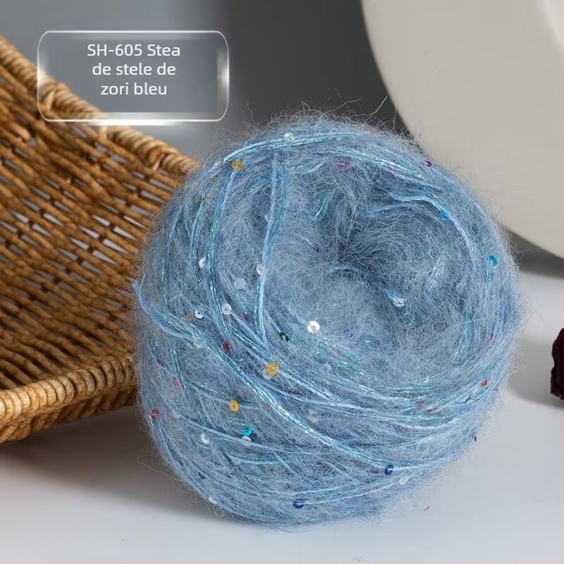 Fir Mohair pentru tricotat — set DIY pentru fular și pălărie, cu paiete