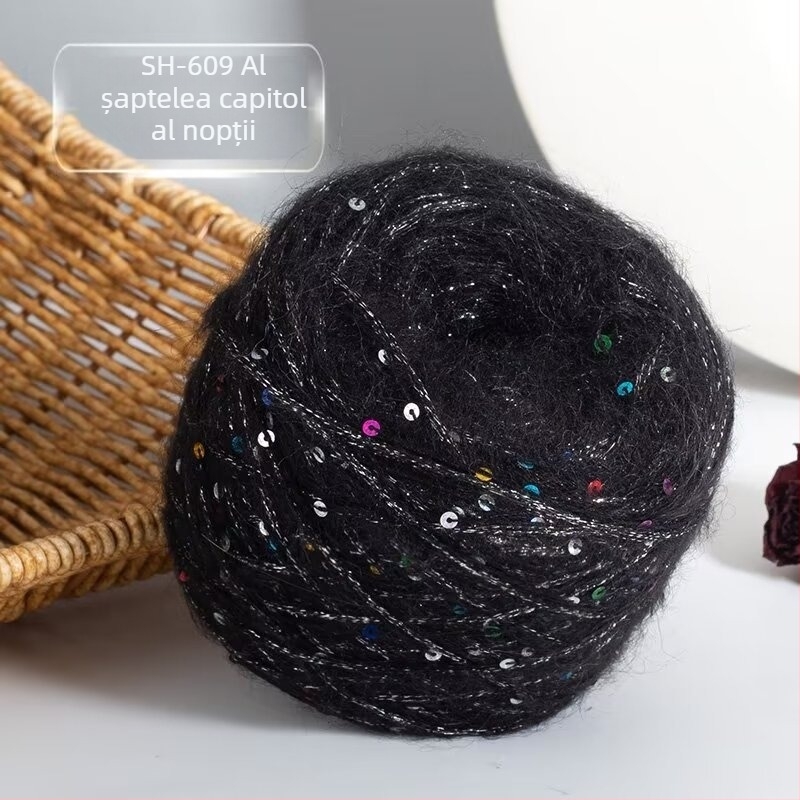 Fir Mohair pentru tricotat — set DIY pentru fular și pălărie, cu paiete