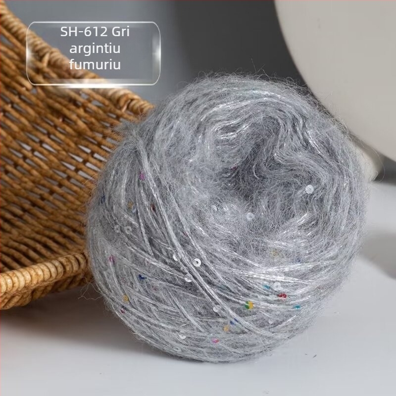Fir Mohair pentru tricotat — set DIY pentru fular și pălărie, cu paiete