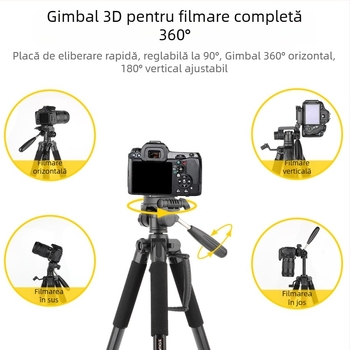 Zomei Q188 trepied cu cap de 3 axe, aliaj de aluminiu, încărcare 5 kg, placă cu eliberare rapidă