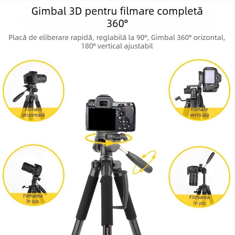 Zomei Q188 trepied cu cap de 3 axe, aliaj de aluminiu, încărcare 5 kg, placă cu eliberare rapidă
