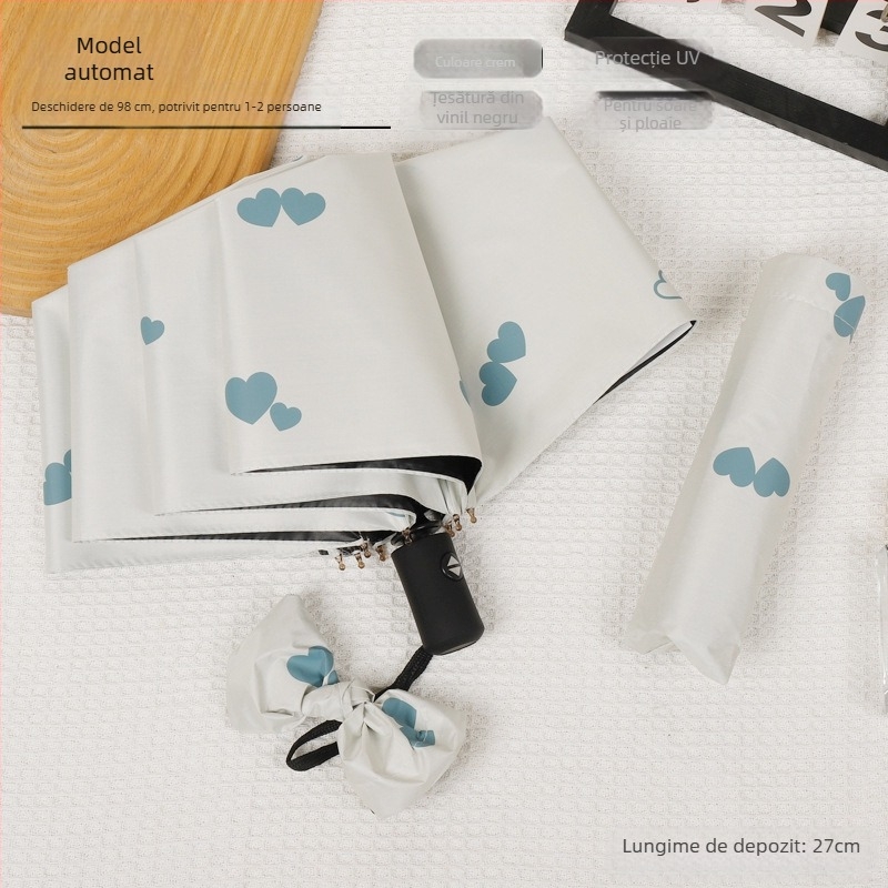 Umbrelă pliabilă cu design ursuleț desen animat, 8 arce din oțel, țesătură 190T cu acoperire vinil, deschidere automată, închidere semiautomată, protecție UV UPF 30+