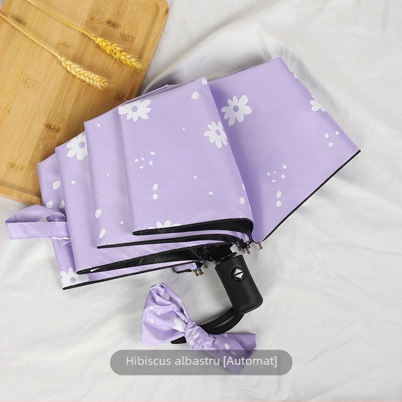 Umbrelă pliabilă cu design ursuleț desen animat, 8 arce din oțel, țesătură 190T cu acoperire vinil, deschidere automată, închidere semiautomată, protecție UV UPF 30+