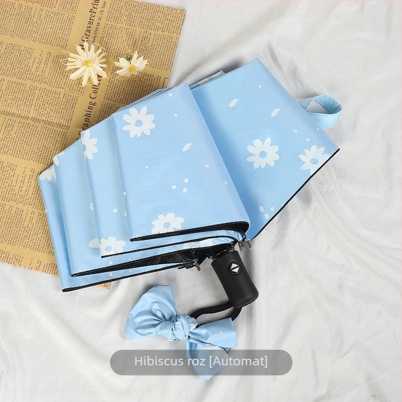 Umbrelă pliabilă cu design ursuleț desen animat, 8 arce din oțel, țesătură 190T cu acoperire vinil, deschidere automată, închidere semiautomată, protecție UV UPF 30+