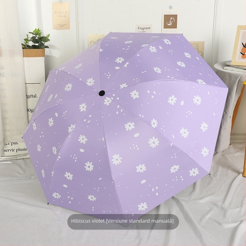 Umbrelă pliabilă cu design ursuleț desen animat, 8 arce din oțel, țesătură 190T cu acoperire vinil, deschidere automată, închidere semiautomată, protecție UV UPF 30+