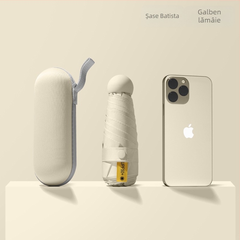 Red Leaves Umbrelă de soare cu cinci segmente, unisex, compactă, deschidere manuală, UPF >50, țesătură 190T, ramă din fibră