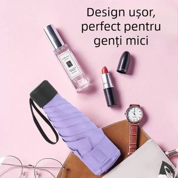 Umbrelă capsulă compactă, cadru cu 6 brațe, deschidere manuală, UPF > 50, țesătură 210T, ax din fier