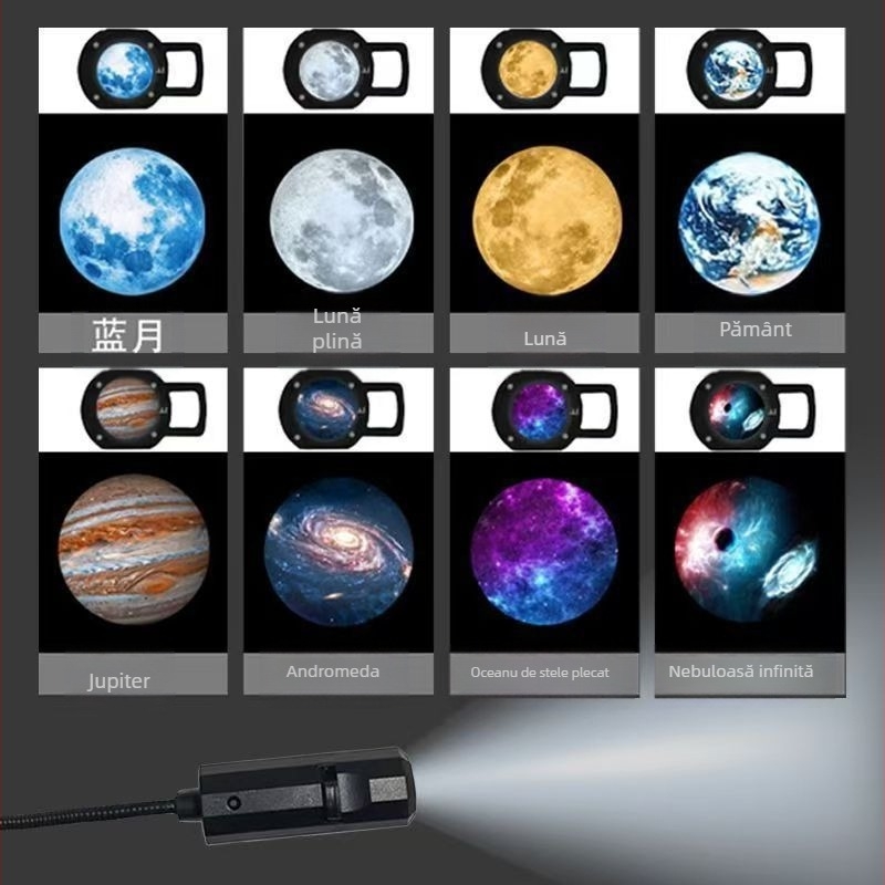 Lampă USB cu proiecție a Lunii, înălțime reglabilă, suport vertical, sursă de lumină 5V, lampă de noapte pentru dormitor