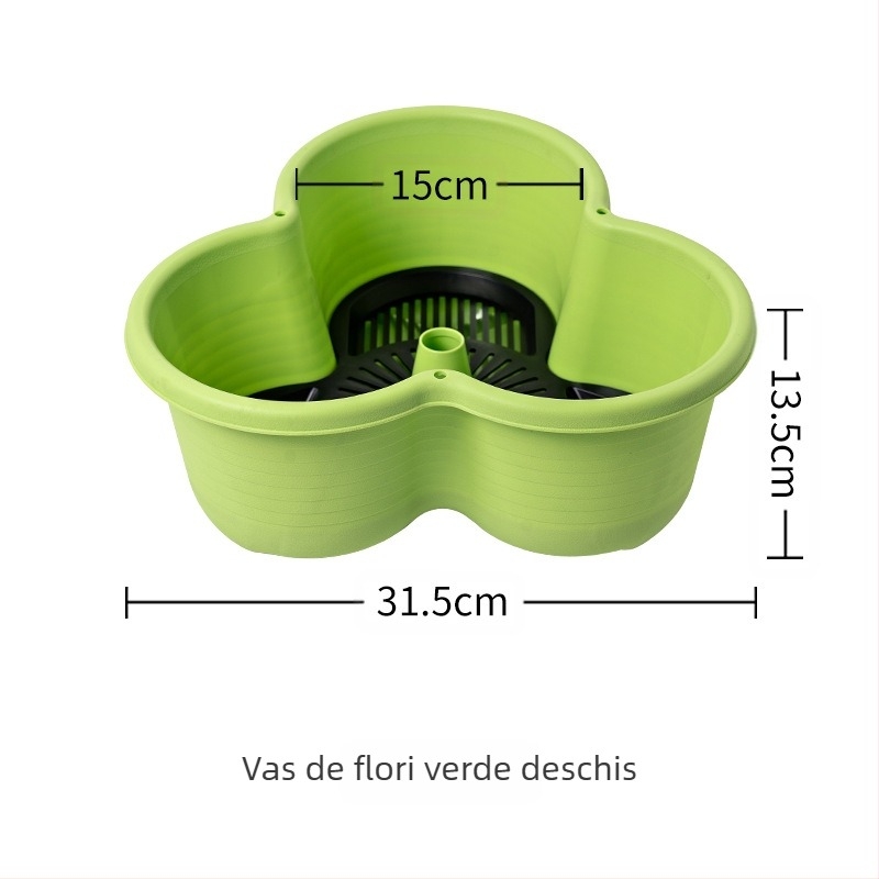 Ghiveci de flori, plastic, respirabil, biodegradabil, durabil; economie de apă, rezistență la secetă; utilizări: combinație, birou, podea, suspendat; fabricație: turnare prin injecție