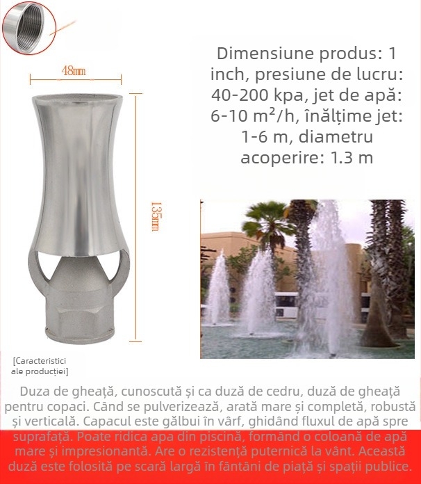 Duza de fântână, din cupru masiv cu oțel inoxidabil 304, reglabilă universal, design turn de gheață/arbore pentru peisaje cu piscine
