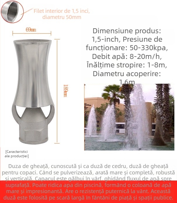 Duza de fântână, din cupru masiv cu oțel inoxidabil 304, reglabilă universal, design turn de gheață/arbore pentru peisaje cu piscine