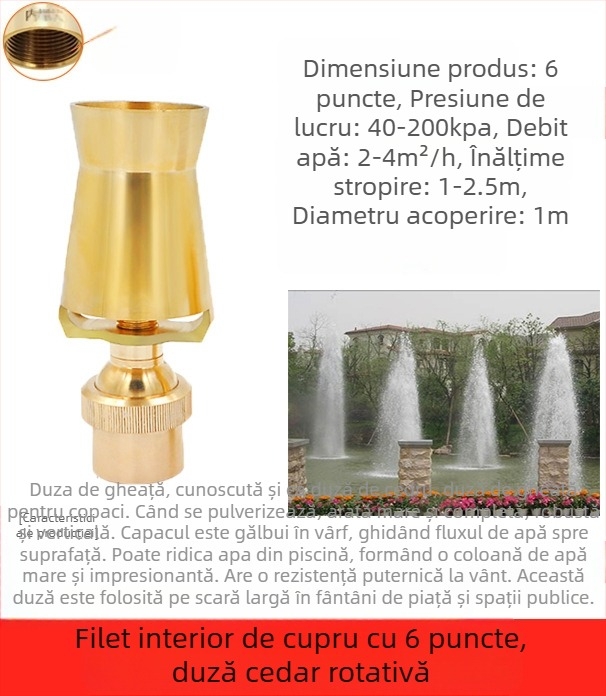 Duza de fântână, din cupru masiv cu oțel inoxidabil 304, reglabilă universal, design turn de gheață/arbore pentru peisaje cu piscine