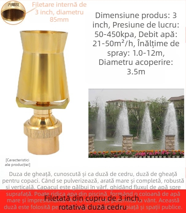 Duza de fântână, din cupru masiv cu oțel inoxidabil 304, reglabilă universal, design turn de gheață/arbore pentru peisaje cu piscine