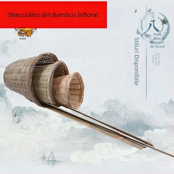 Filtru de bucătărie din bambus, lucrat manual, cu coș pentru tăiței și linguriță pentru pudră de orez – Origine: Chaozhou, Categorie: Lingură de bucătărie