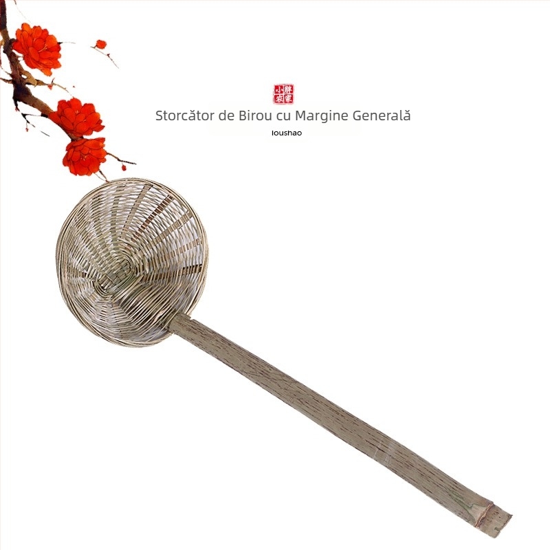 Filtru de bucătărie din bambus, lucrat manual, cu coș pentru tăiței și linguriță pentru pudră de orez – Origine: Chaozhou, Categorie: Lingură de bucătărie