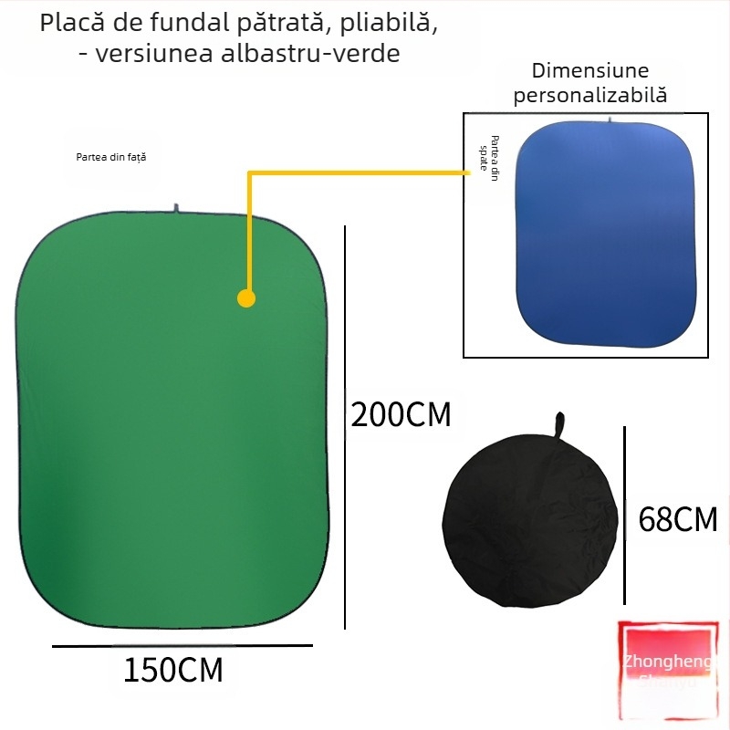 Pânză de fundal chromakey pliabilă, din poliester, mai multe dimensiuni, potrivită pentru fotografie de buletin, imprimare logo disponibil