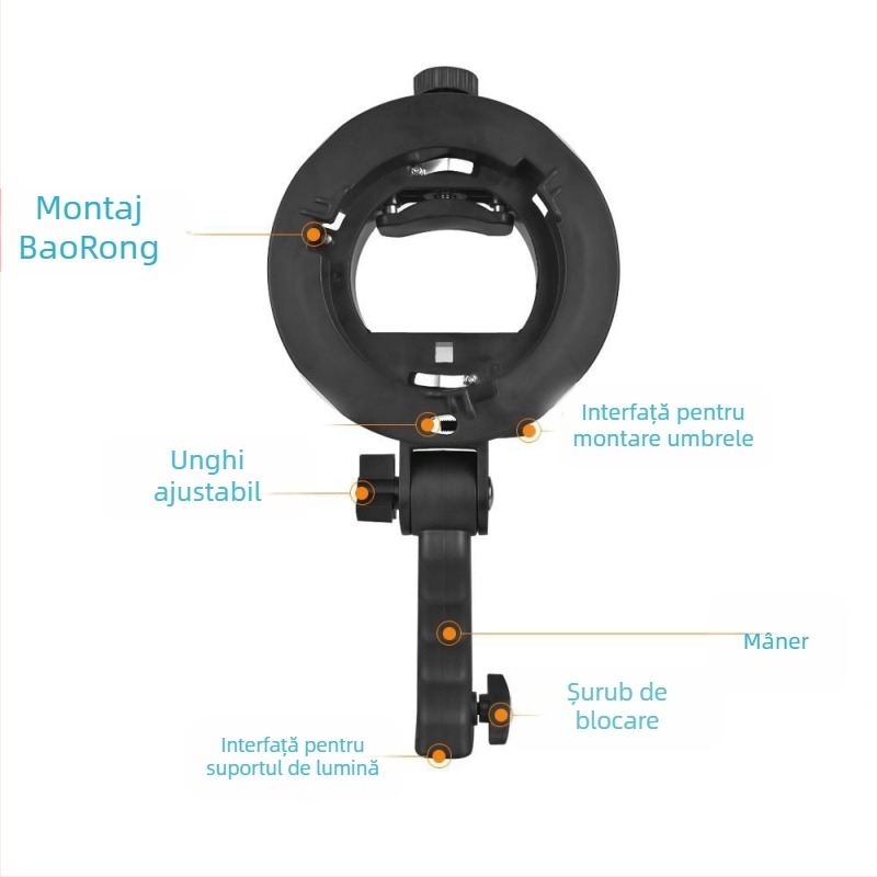 Cario suport S – suport manual din plastic pentru bliț, microfon și iluminare cu softbox; încărcare maximă 2 kg; greutate 0,5 kg