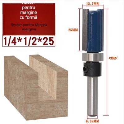 Cap de freză pentru finisaj lemn cu rulmenți, ax de 6.35 mm, freză dreaptă/copiere pentru frezare