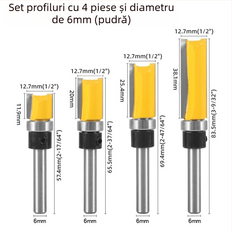 Cap de freză pentru finisaj lemn cu rulmenți, ax de 6.35 mm, freză dreaptă/copiere pentru frezare