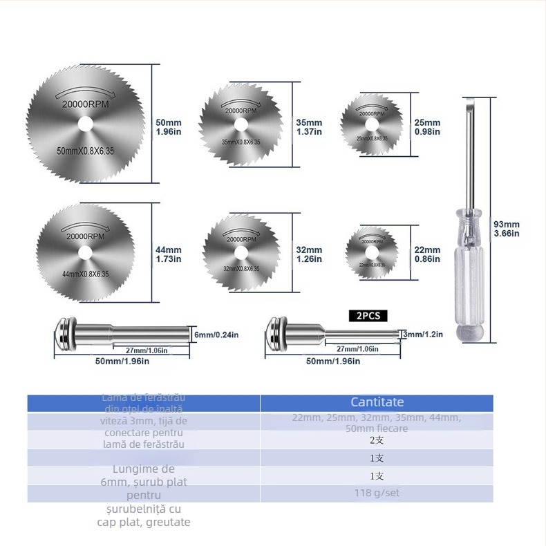 Set de discuri de tăiere WELIBA — Discuri diamantate și din rășină cu oțel de înaltă viteză pentru lemn, metal și jad; Viteza maximă de tăiere 20000