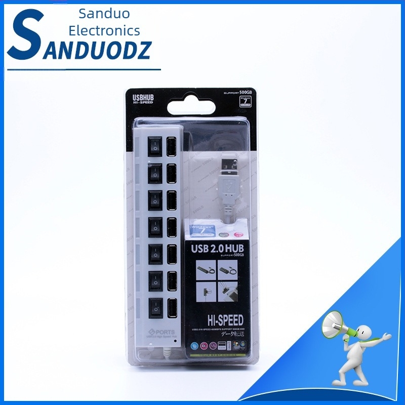 Hub USB SD-134 cu comutator independent, 1–4 porturi, USB 2.0, 480 Mbps, alimentat prin USB