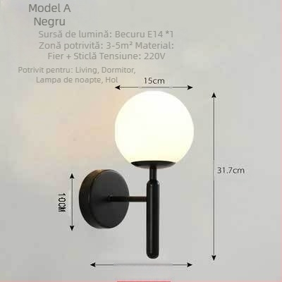 Lampă de perete LED cu abajur din sticlă, corp din aluminiu, tensiune ≤36V