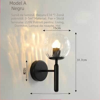 Lampă de perete LED cu abajur din sticlă, corp din aluminiu, tensiune ≤36V