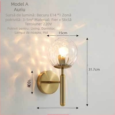 Lampă de perete LED cu abajur din sticlă, corp din aluminiu, tensiune ≤36V