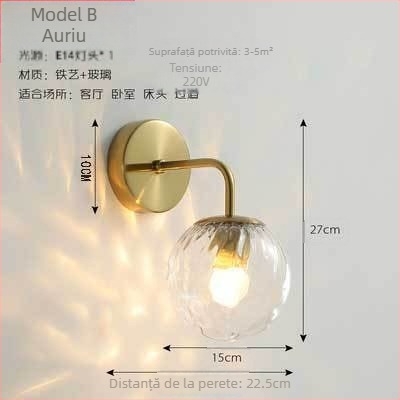 Lampă de perete LED cu abajur din sticlă, corp din aluminiu, tensiune ≤36V