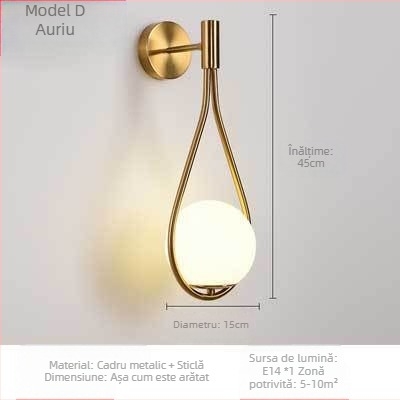 Lampă de perete LED cu abajur din sticlă, corp din aluminiu, tensiune ≤36V
