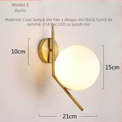 Lampă de perete LED cu abajur din sticlă, corp din aluminiu, tensiune ≤36V