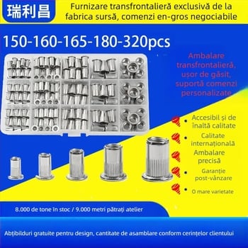 Set piulițe rivet, zincate, cap plat, în cutie, 150/160/165/230 buc., GB6172.2-86, Clasa A