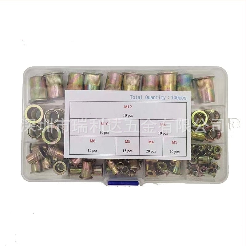 Set piulițe rivet, zincate, cap plat, în cutie, 150/160/165/230 buc., GB6172.2-86, Clasa A