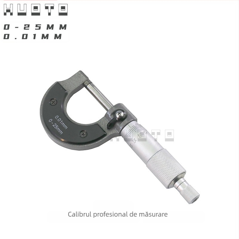 Micrometru cu filet HUOTO, intervală 0-100 mm, măsurare diametru exterior, diametru mijlociu al filetului, accesorii pentru măsurarea grosimii