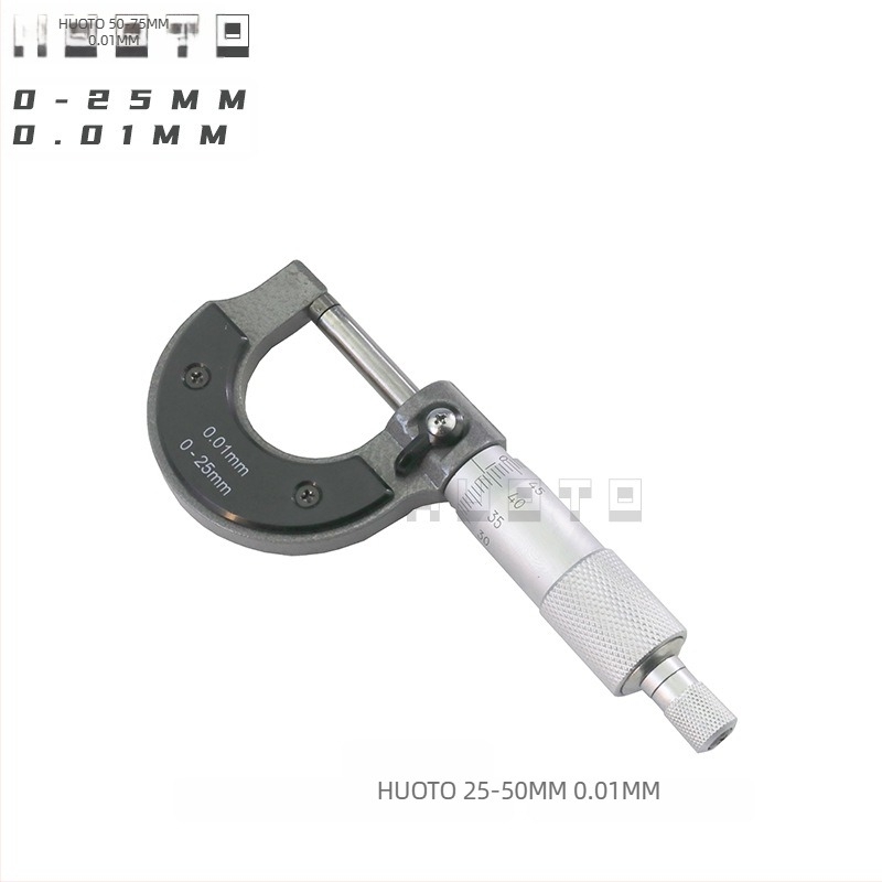 Micrometru cu filet HUOTO, intervală 0-100 mm, măsurare diametru exterior, diametru mijlociu al filetului, accesorii pentru măsurarea grosimii