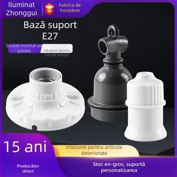Suport ceramic cu filet E27 pentru bec, corp și abajur din PVC, IP20, model QPD-008, alimentare la priză