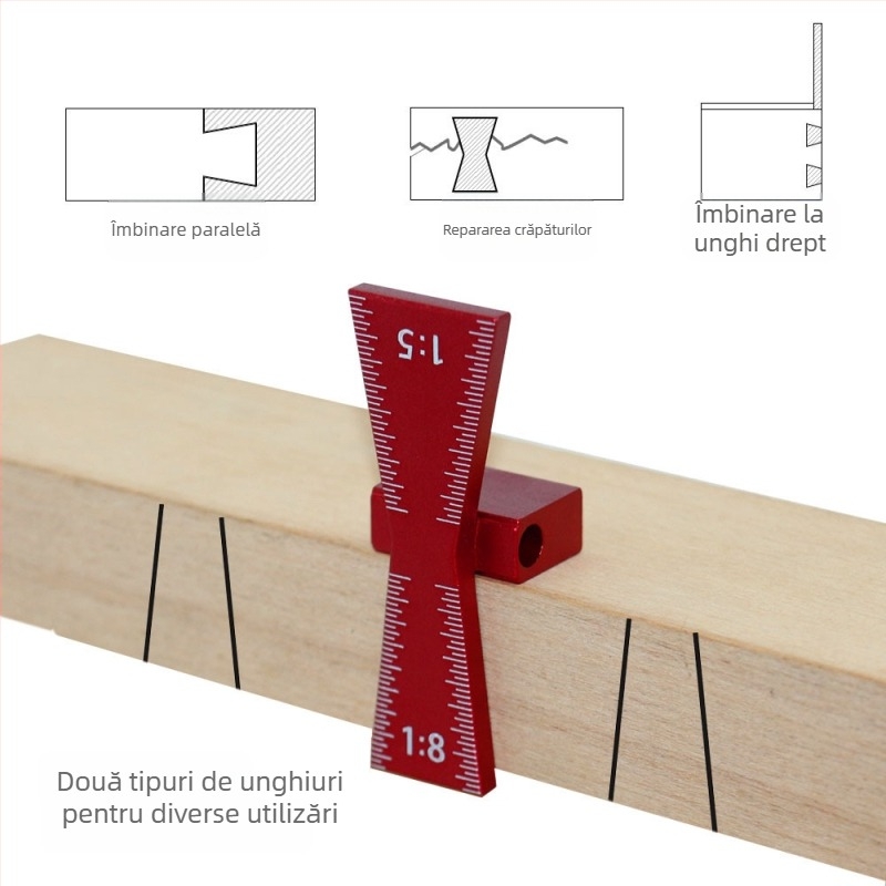 Șablon de marcaj dovetail din aliaj de aluminiu, scări 1:5 și 1:8, ghid din lemn cu şablon de balama