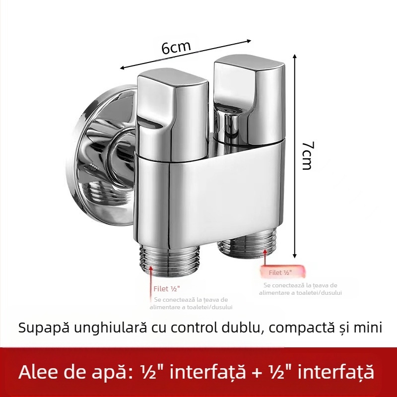 Robinet unghiular din alamă, montaj în perete, model 8289, presiune de lucru 1,6 MPa, diametru interior 14 mm