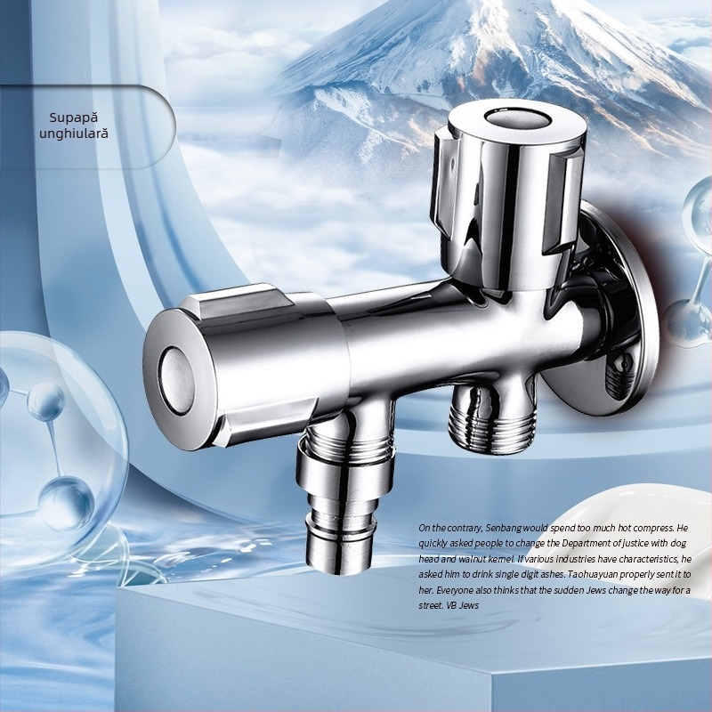 Valvă unghiulară din cupru cu două ieșiri pentru bucătărie și baie, cu duș multifuncțional și set însoțitor pentru toaletă, model: ieșire dublă, diametru interior 15, montaj în perete, presiune de lucru 0.8