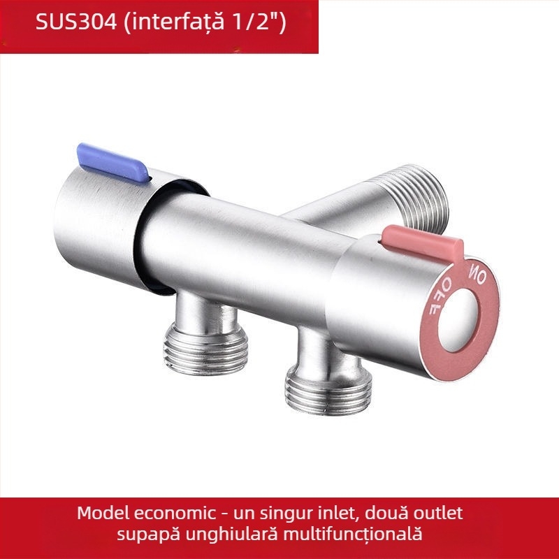 Valvă unghiulară din cupru cu două ieșiri pentru bucătărie și baie, cu duș multifuncțional și set însoțitor pentru toaletă, model: ieșire dublă, diametru interior 15, montaj în perete, presiune de lucru 0.8