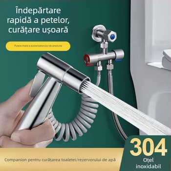 Set duș pentru toaletă cu montaj în perete, corp din cupru, ieșire dublă, robinet unghiular