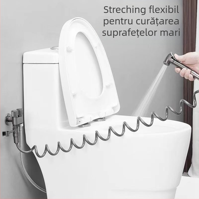 Set duș pentru toaletă cu montaj în perete, corp din cupru, ieșire dublă, robinet unghiular