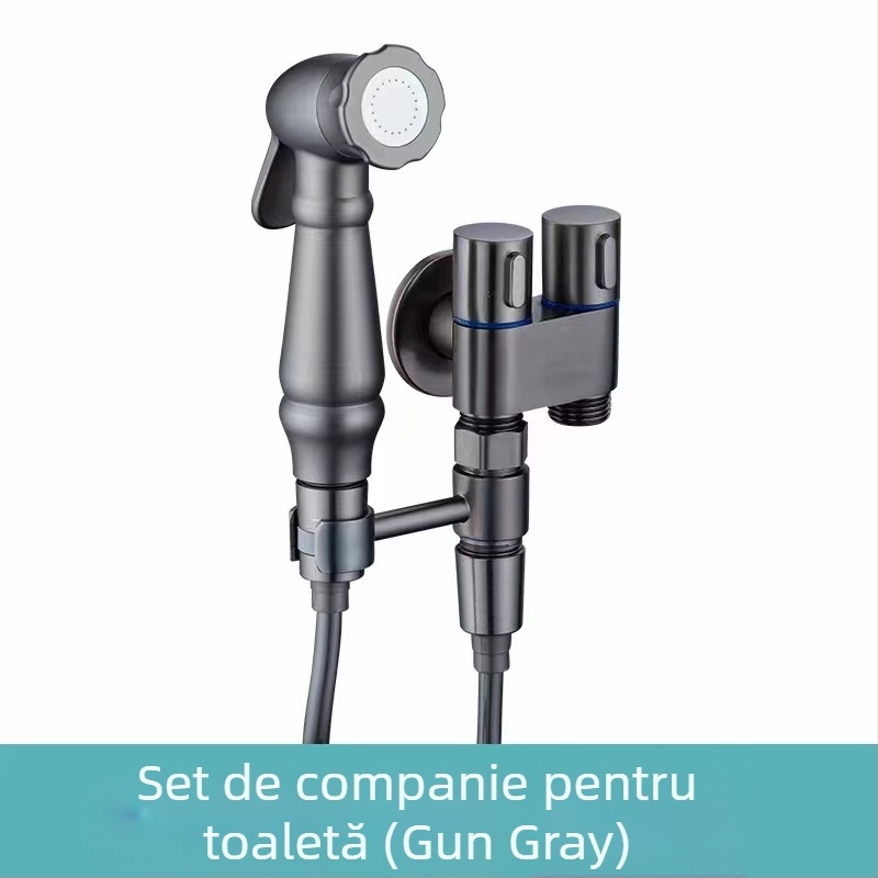 Set duș pentru toaletă cu montaj în perete, corp din cupru, ieșire dublă, robinet unghiular