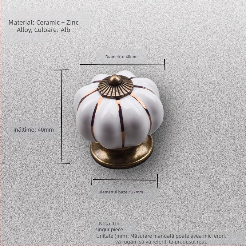 Mâner ceramic pentru ușă de dulap – formă de dovleac, gaură unică, finisaj electroplacat