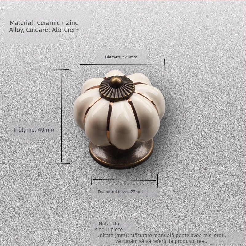 Mâner ceramic pentru ușă de dulap – formă de dovleac, gaură unică, finisaj electroplacat