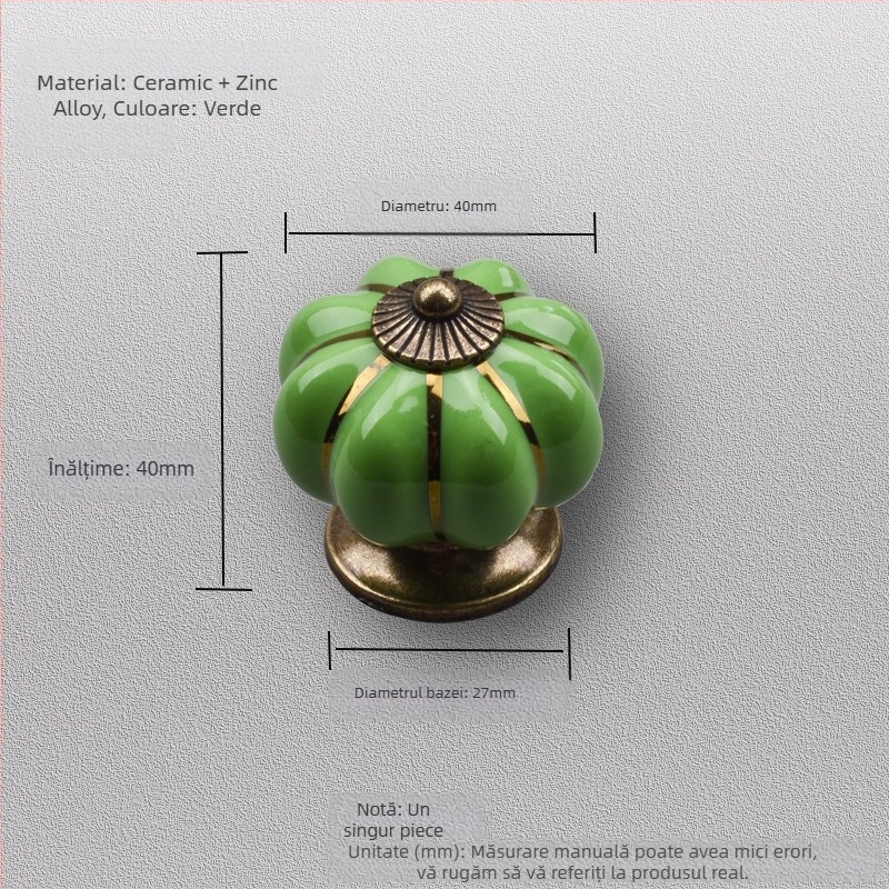 Mâner ceramic pentru ușă de dulap – formă de dovleac, gaură unică, finisaj electroplacat