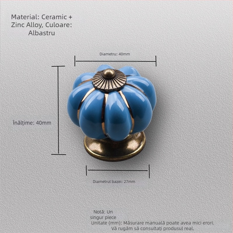 Mâner ceramic pentru ușă de dulap – formă de dovleac, gaură unică, finisaj electroplacat