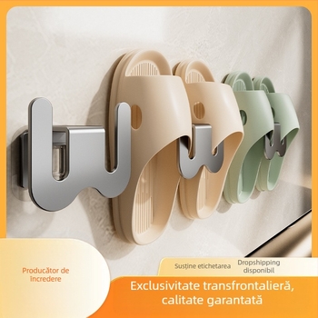 Organizator pentru papuci de baie, din oțel carbon, montat pe perete fără găuri, cu cârlig de drenaj, stil lux ușor